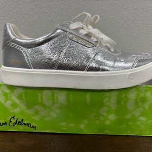 Sam Edelman Silver Metallic Low-Top Sneakers with White Sole